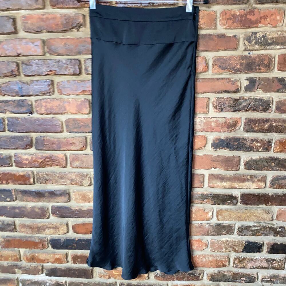 Free People Black Normani Bias Satin Midi Slip Skirt Women's Size 4 - Picture 2 of 8